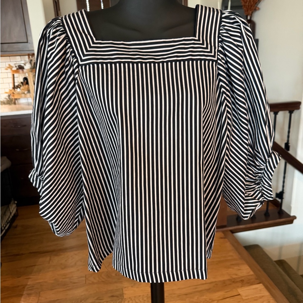 LOFT Black and White Striped Top